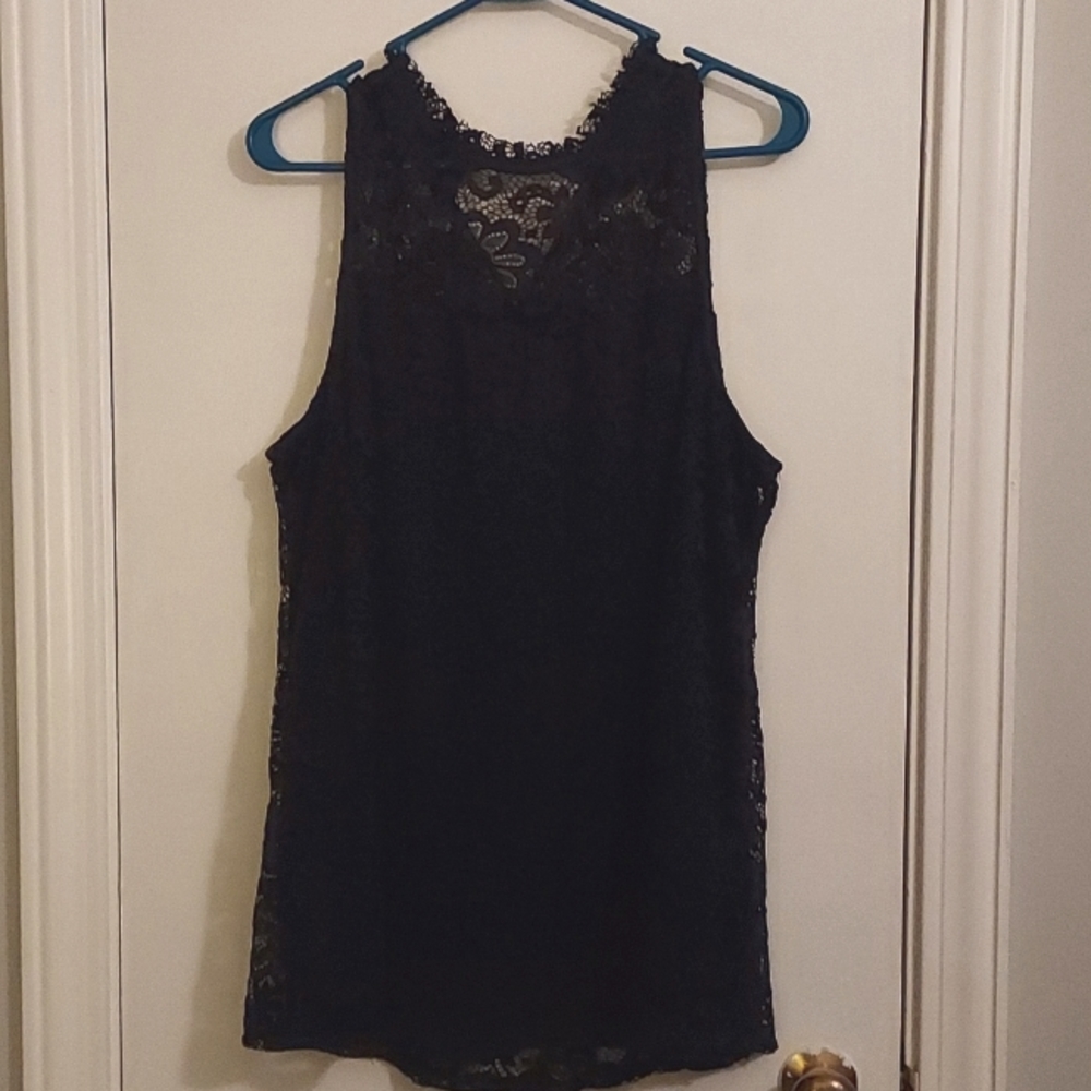 Navy blue lacey sleeveless blouse